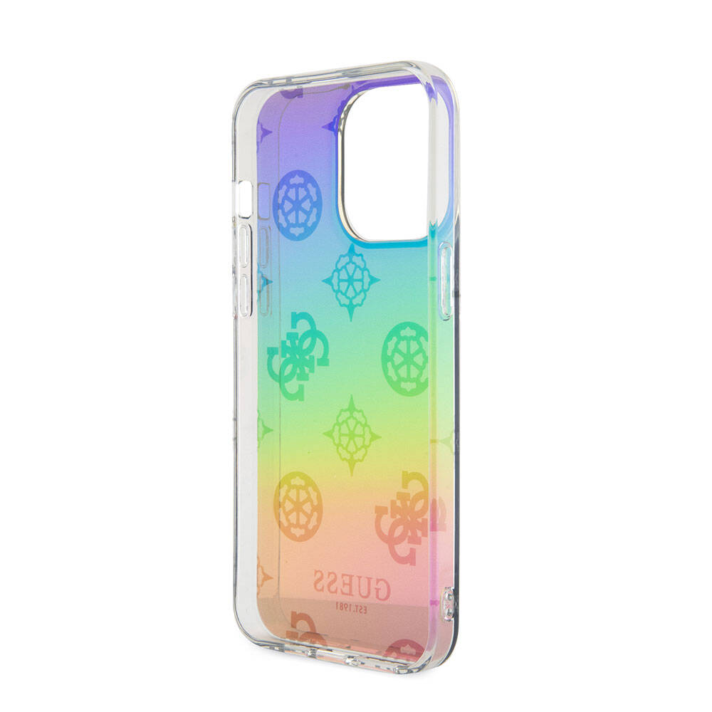 Apple iPhone 15 Pro Max Kılıf Guess Orjinal Lisanslı Desenli Yazı Logolu Askı İpli Holografik Glitter Peony Kapak Siyah
