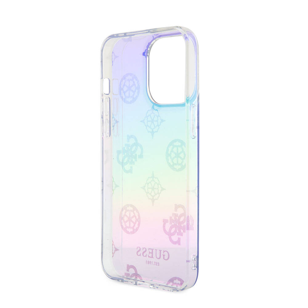 Apple iPhone 15 Pro Max Kılıf Guess Orjinal Lisanslı Desenli Yazı Logolu Askı İpli Holografik Glitter Peony Kapak Pembe