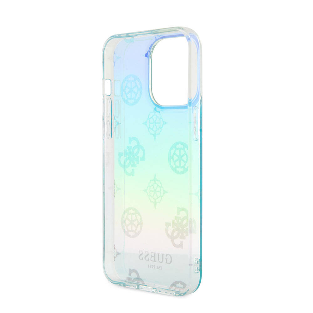Apple iPhone 15 Pro Max Kılıf Guess Orjinal Lisanslı Desenli Yazı Logolu Askı İpli Holografik Glitter Peony Kapak Pembe