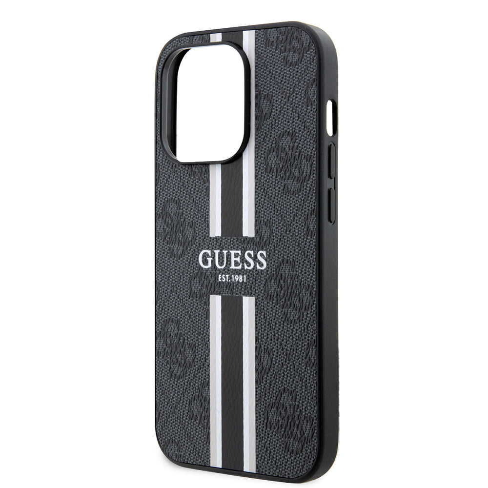 Apple iPhone 15 Pro Max Kılıf Guess Orjinal Lisanslı M-safe Şarj Özellikli 4G Şerit Tasarımlı Printed Kapak Pembe