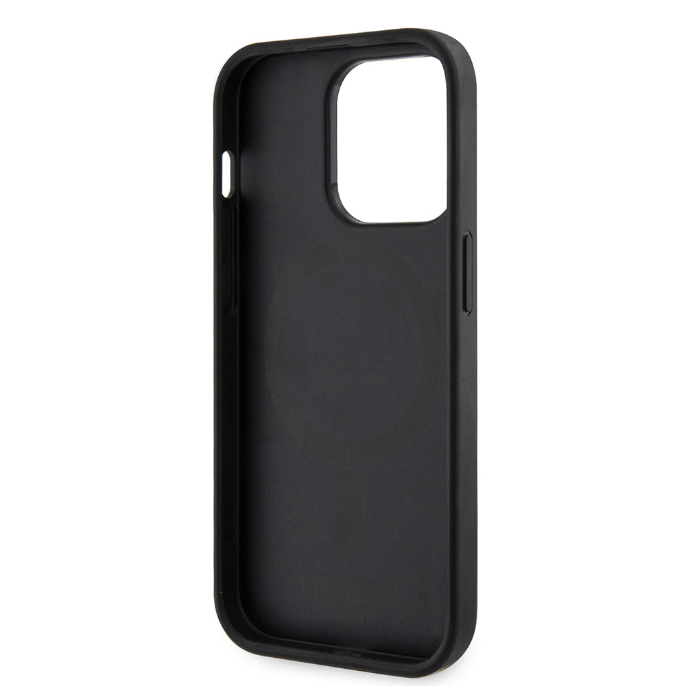 Apple iPhone 15 Pro Max Kılıf Guess Orjinal Lisanslı M-safe Şarj Özellikli 4G Şerit Tasarımlı Printed Kapak Kahverengi