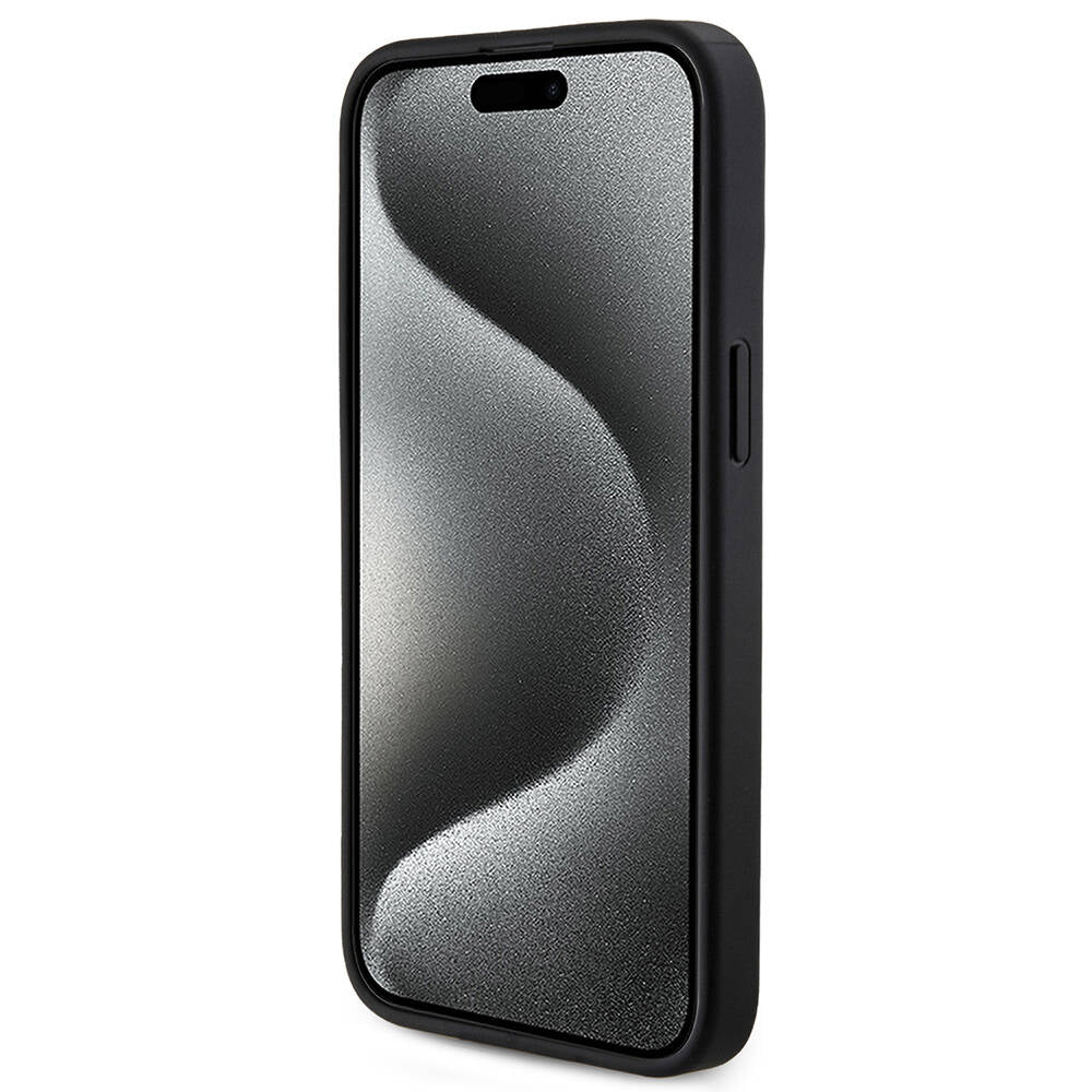 Apple iPhone 15 Pro Max Kılıf Guess Orjinal Lisanslı M-safe Şarj Özellikli PU Halkalı 4G Desenli Yazı Logolu Kapak Pembe