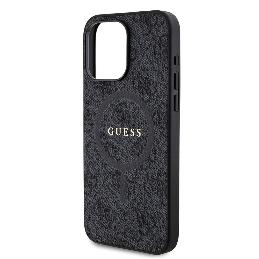 Apple iPhone 15 Pro Max Kılıf Guess Orjinal Lisanslı M-safe Şarj Özellikli PU Halkalı 4G Desenli Yazı Logolu Kapak Pembe