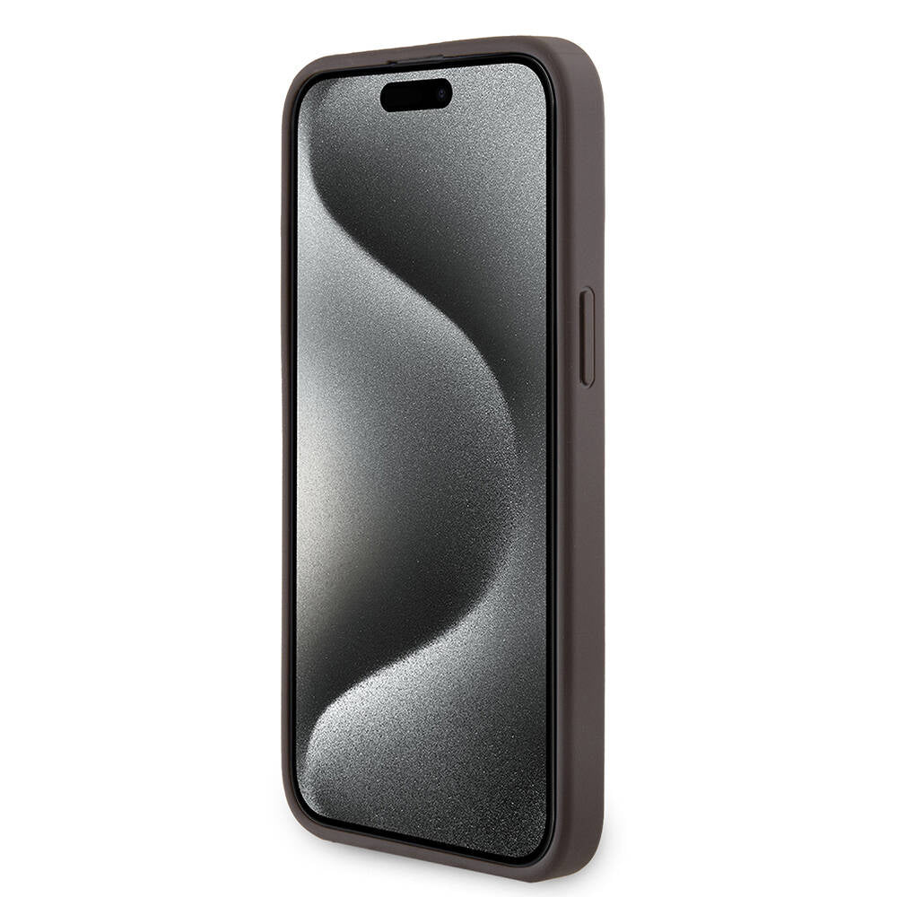 Apple iPhone 15 Pro Max Kılıf Guess Orjinal Lisanslı M-safe Şarj Özellikli PU Halkalı 4G Desenli Yazı Logolu Kapak Pembe