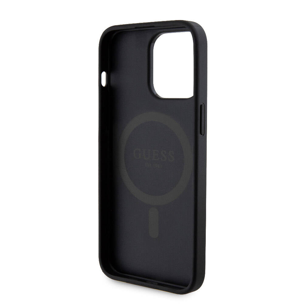 Apple iPhone 15 Pro Max Kılıf Guess Orjinal Lisanslı M-safe Şarj Özellikli Yazı Logolu 4G Desenli Kapak + Powerbank 5000mAh 2in1 Set Kahverengi