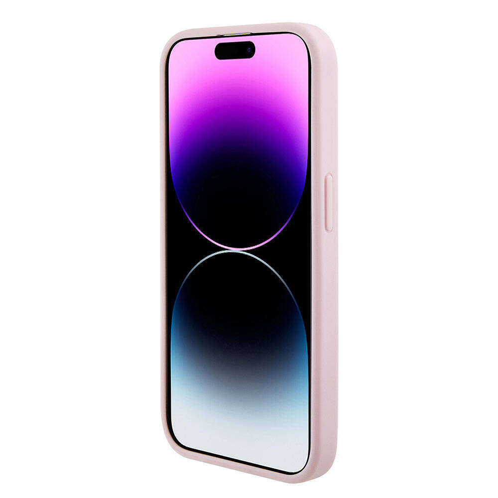 Apple iPhone 15 Pro Max Kılıf Guess Orjinal Lisanslı M-safe Şarj Özellikli Yazı Logolu GCube Desenli Kapak Pembe