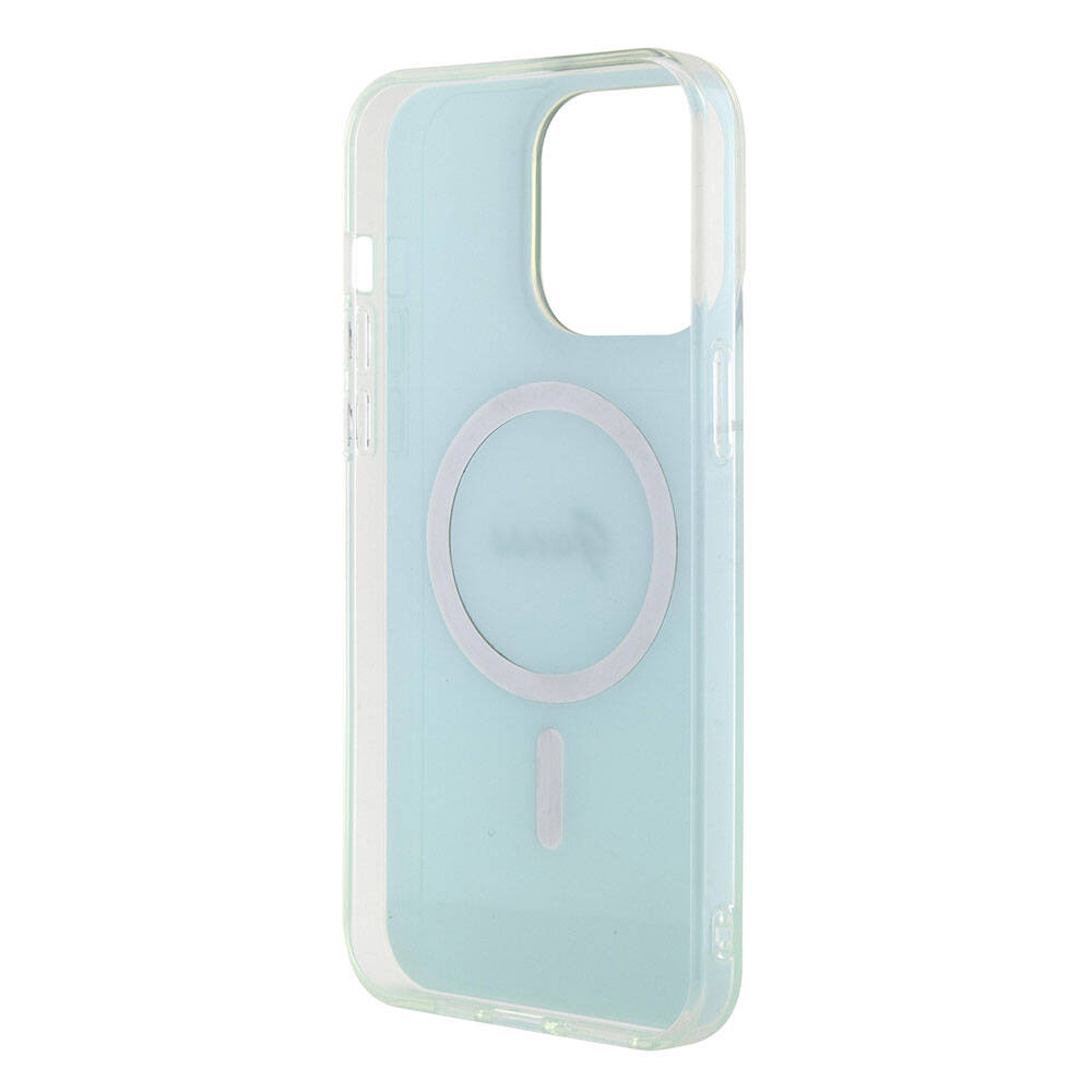 Apple iPhone 15 Pro Max Kılıf Guess Orjinal Lisanslı M-safe Şarj Özellikli Yazı Logolu Iridescent Kapak Pembe