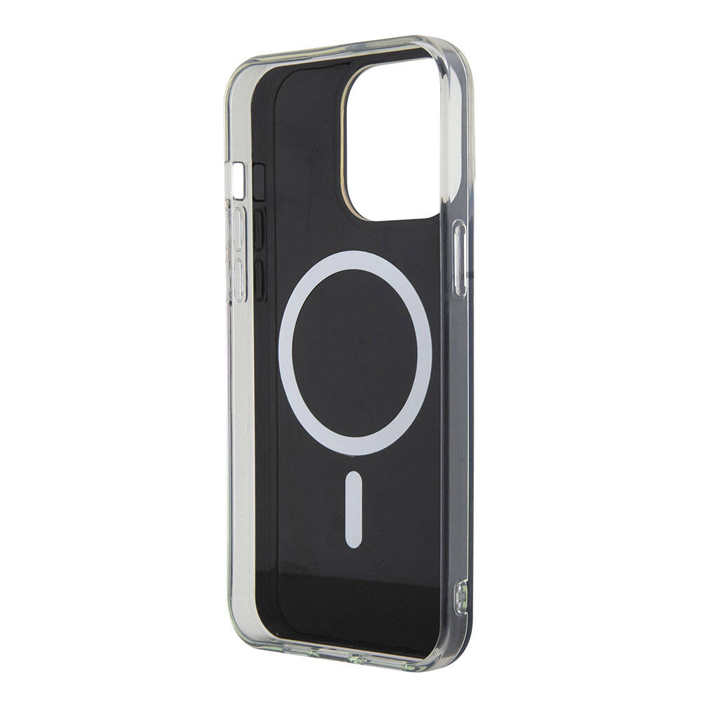 Apple iPhone 15 Pro Max Kılıf Guess Orjinal Lisanslı M-safe Şarj Özellikli Yazı Logolu Iridescent Kapak Mor