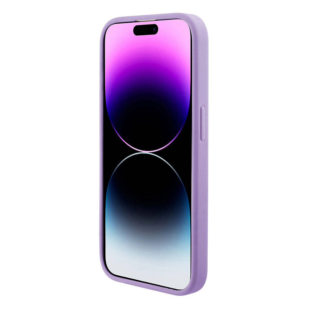 Apple iPhone 15 Pro Max Kılıf Guess Orjinal Lisanslı M-safe Şarj Özellikli Yazı Logolu Saffiano Kapak Açık Mor