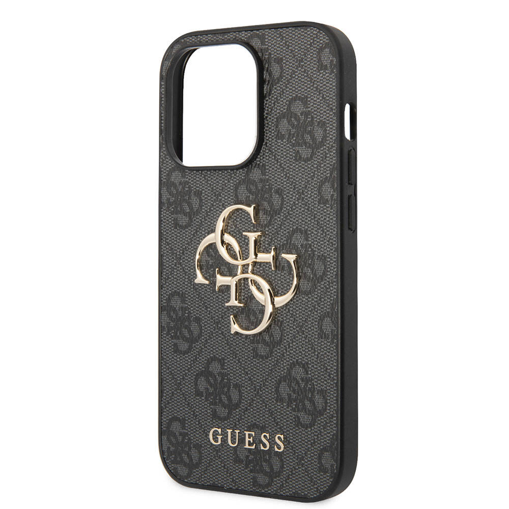 Apple iPhone 15 Pro Max Kılıf Guess Orjinal Lisanslı PU Deri Yazı ve 4G Metal Logolu Desenli Kapak Pembe