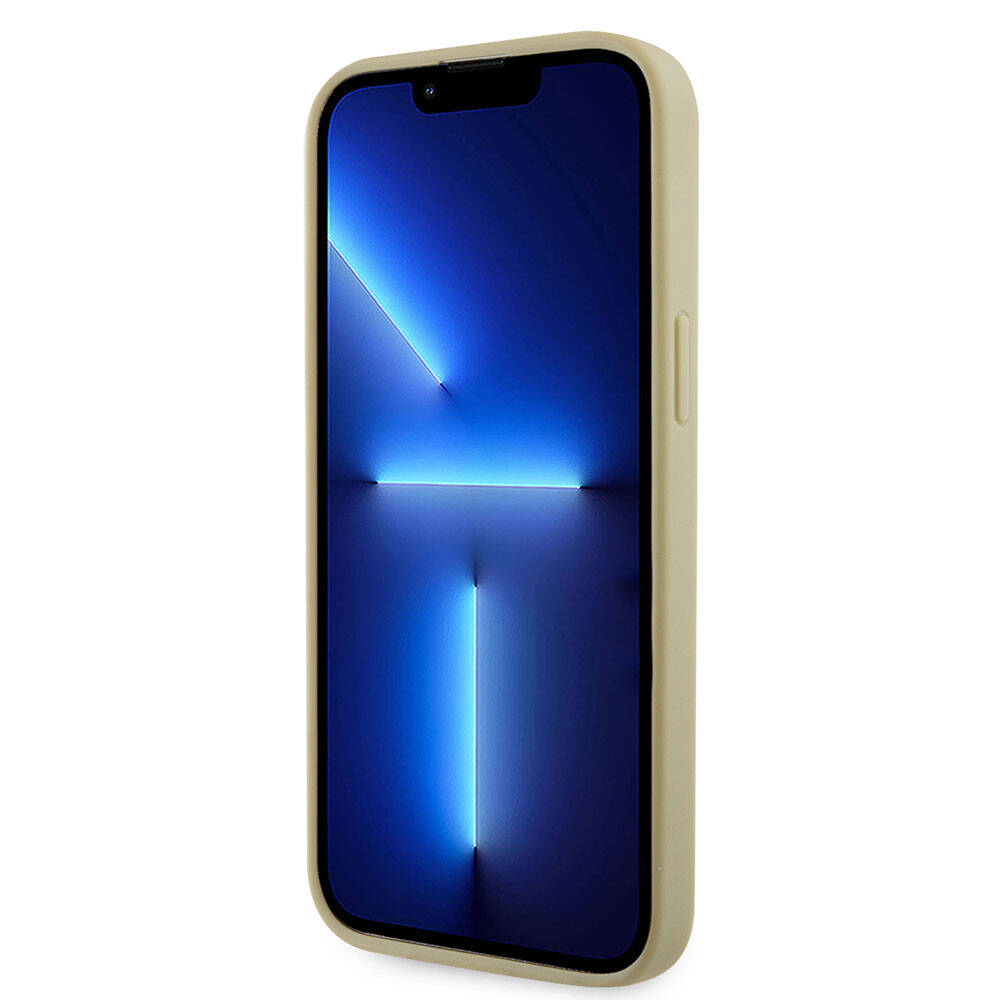Apple iPhone 15 Pro Max Kılıf Guess Orjinal Lisanslı Taşlı Arka Yüzey Üçgen Logolu Kapak Gold