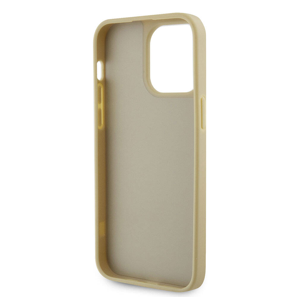 Apple iPhone 15 Pro Max Kılıf Guess Orjinal Lisanslı Taşlı Arka Yüzey Üçgen Logolu Kapak Gold