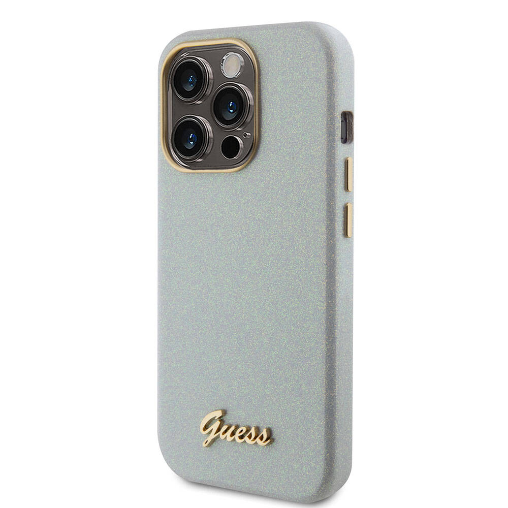 Apple iPhone 15 Pro Max Kılıf Guess Orjinal Lisanslı Yazı Logolu Glitter Glossy Script Kapak Haki