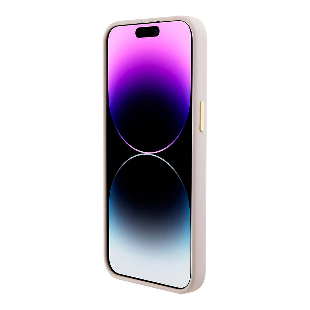 Apple iPhone 15 Pro Max Kılıf Guess Orjinal Lisanslı Yazı ve Taşlı 4G Logolu Metal Kamera Çerçeveli Silikon Kapak Siyah