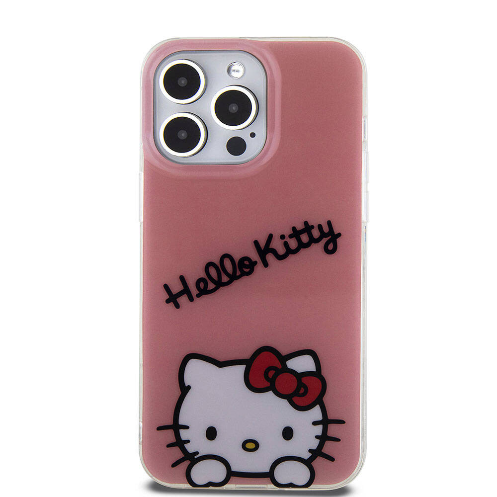 Apple iPhone 15 Pro Max Kılıf Hello Kitty Orjinal Lisanslı Askılı Yazı ve İkonik Logolu Daydreaming Kapak Beyaz