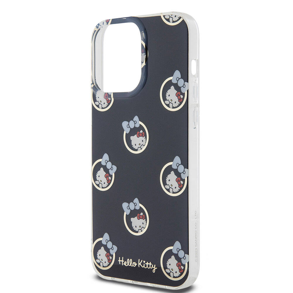 Apple iPhone 15 Pro Max Kılıf Hello Kitty Orjinal Lisanslı Elektroplating Kaplama Kabarcık Baskılı Kapak Siyah