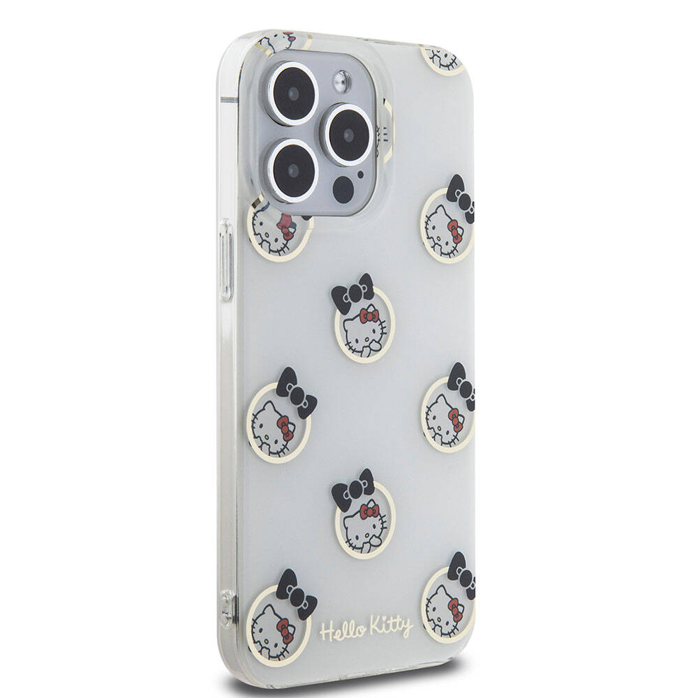 Apple iPhone 15 Pro Max Kılıf Hello Kitty Orjinal Lisanslı Elektroplating Kaplama Kabarcık Baskılı Kapak Siyah