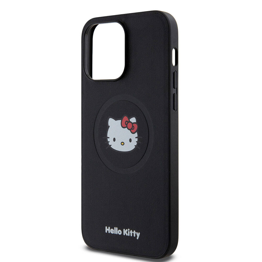 Apple iPhone 15 Pro Max Kılıf Hello Kitty Orjinal Lisanslı M-safe Şarj Özellikli Kitty Head Deri Kapak Gold