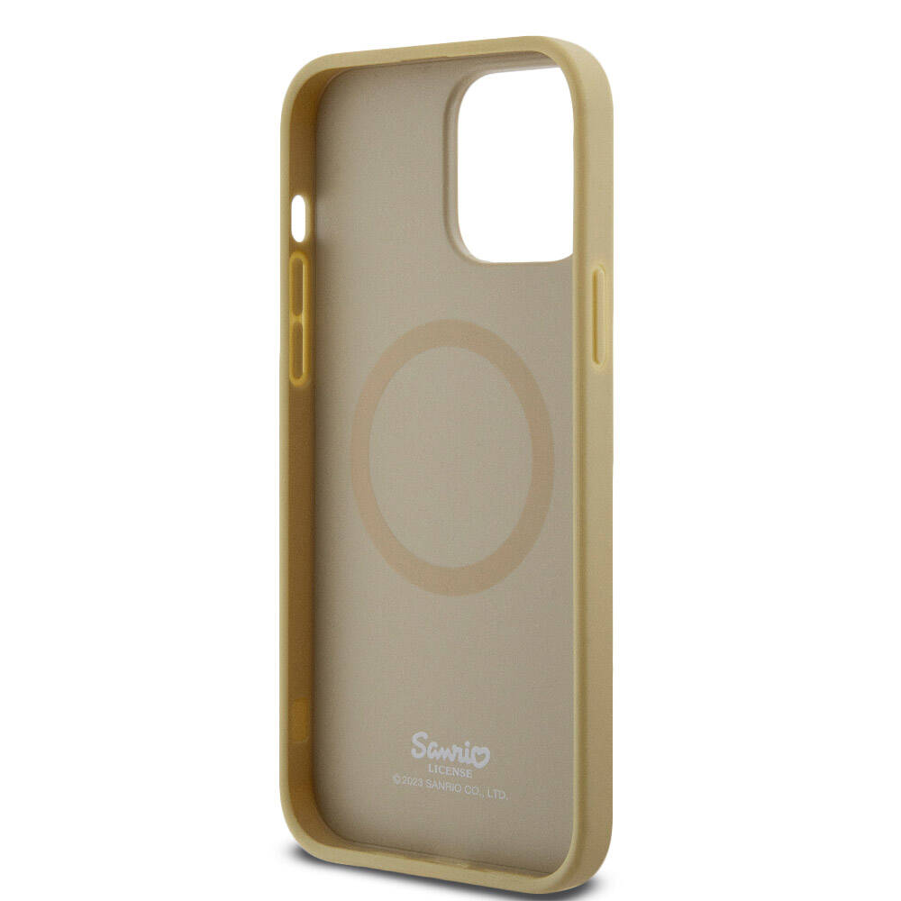 Apple iPhone 15 Pro Max Kılıf Hello Kitty Orjinal Lisanslı M-safe Şarj Özellikli Kitty Head Deri Kapak Gold