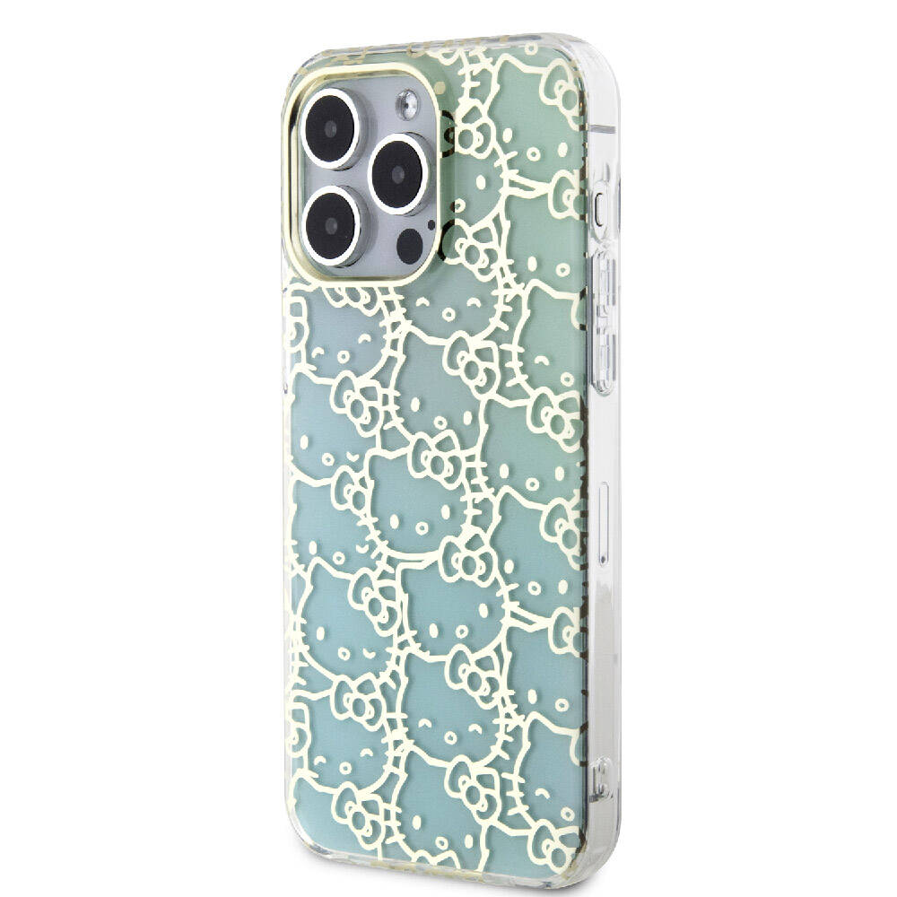 Apple iPhone 15 Pro Max Kılıf Hello Kitty Orjinal Lisanslı Renk Geçişli Elektroplating Kaplama Kitty Head Desenli Kapak Pembe