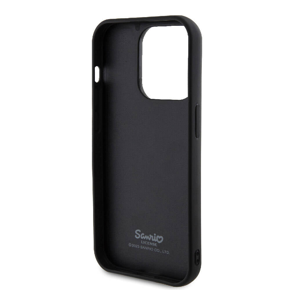 Apple iPhone 15 Pro Max Kılıf Hello Kitty Orjinal Lisanslı Yazı ve İkonik Logolu 3D Rubber Kitty Head Kapak Siyah