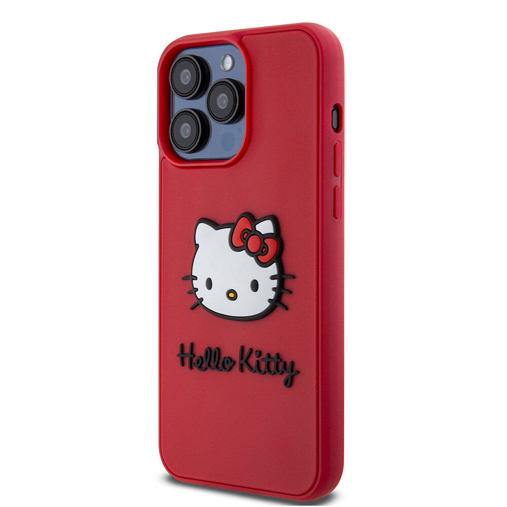 Apple iPhone 15 Pro Max Kılıf Hello Kitty Orjinal Lisanslı Yazı ve İkonik Logolu 3D Rubber Kitty Head Kapak Siyah