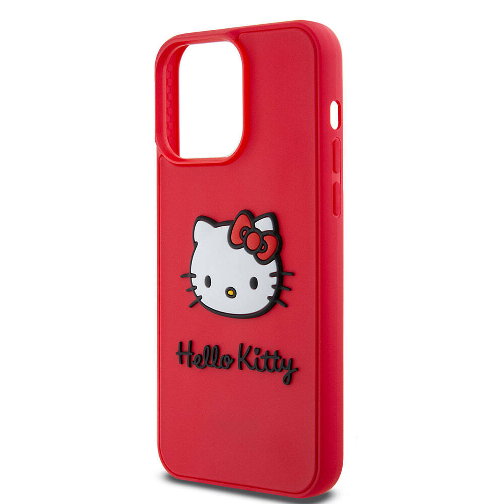 Apple iPhone 15 Pro Max Kılıf Hello Kitty Orjinal Lisanslı Yazı ve İkonik Logolu 3D Rubber Kitty Head Kapak Siyah