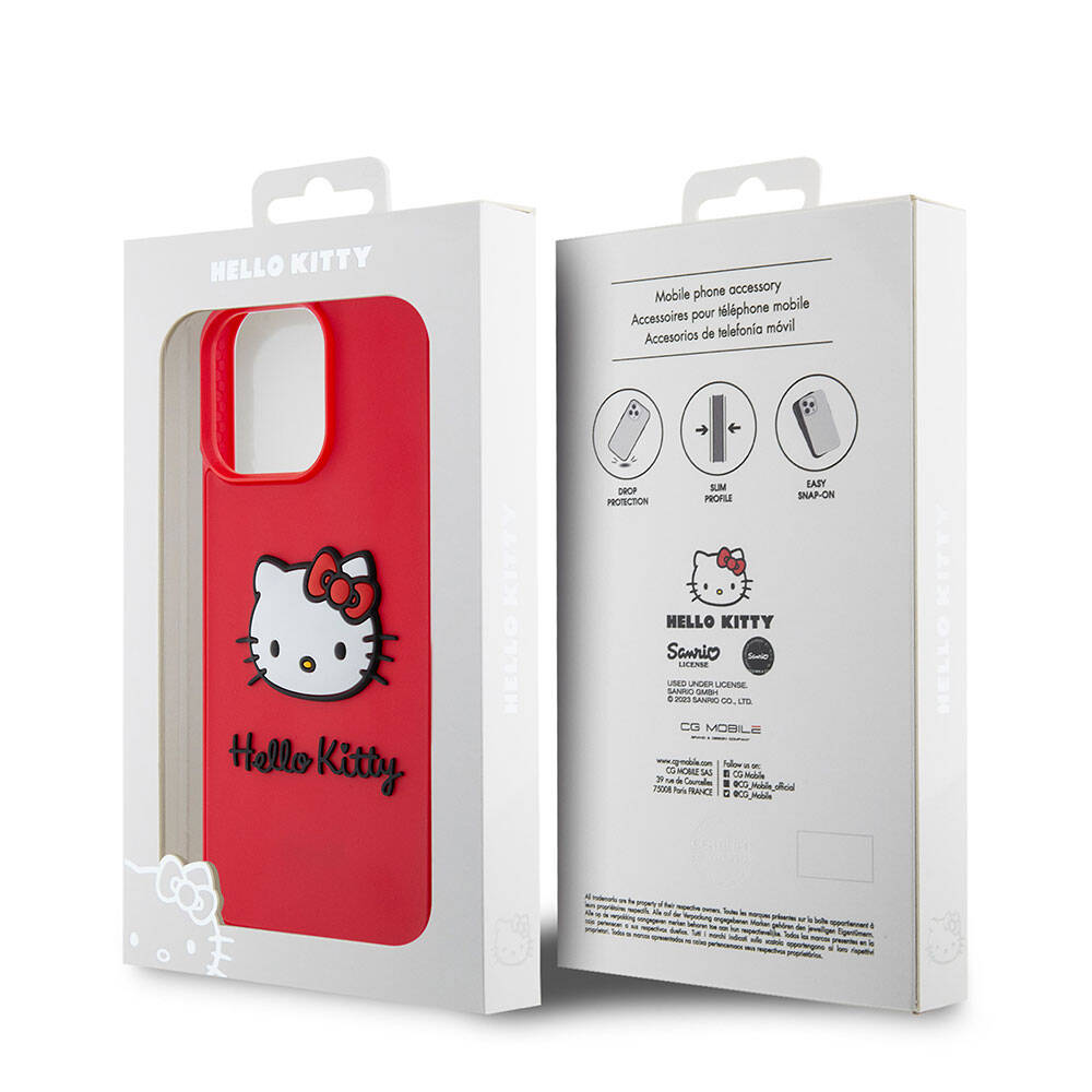 Apple iPhone 15 Pro Max Kılıf Hello Kitty Orjinal Lisanslı Yazı ve İkonik Logolu 3D Rubber Kitty Head Kapak Siyah