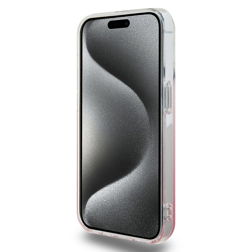 Apple iPhone 15 Pro Max Kılıf Hello Kitty Orjinal Lisanslı Yazı ve İkonik Logolu Elektroplating Kaplama Gradyan Kapak Mor