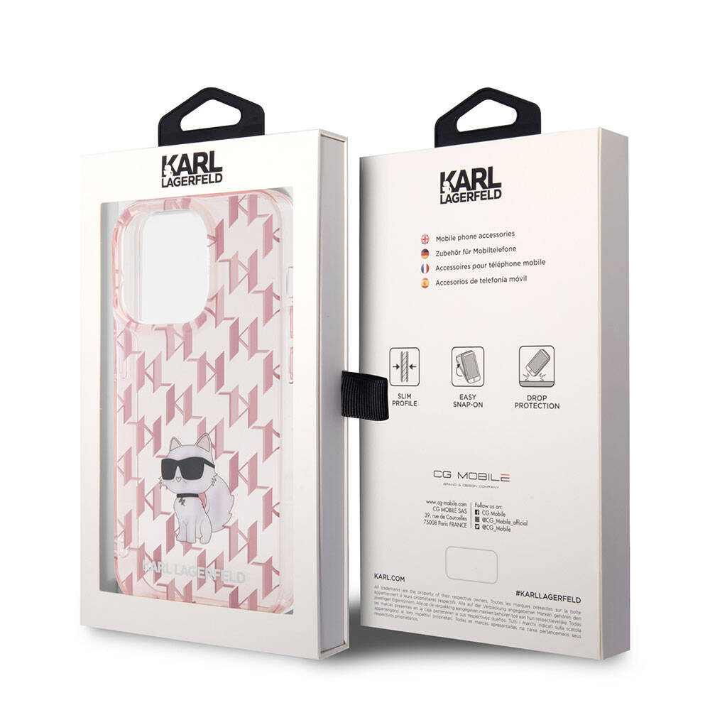 Apple iPhone 15 Pro Max Kılıf Karl Lagerfeld IML C Monogram Orjinal Lisanslı Kapak Pembe