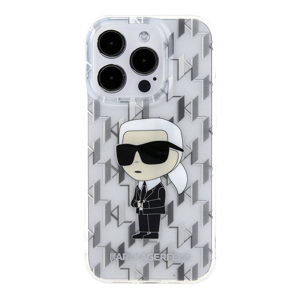 Apple iPhone 15 Pro Max Kılıf Karl Lagerfeld IML İkonik Monogram Orjinal Lisanslı Kapak Renksiz