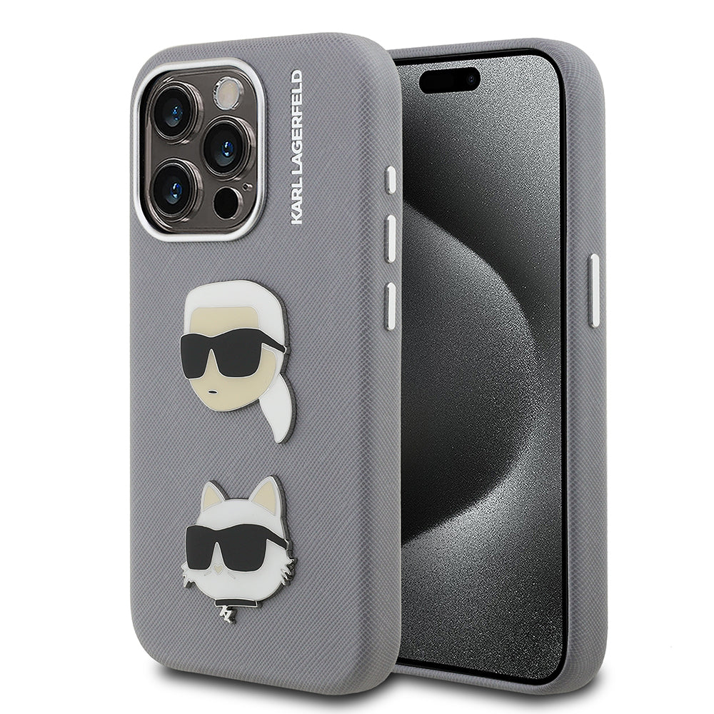 Apple iPhone 15 Pro Max Kılıf Karl Lagerfeld Orjinal Lisanslı K&C Heads Pin Kapak