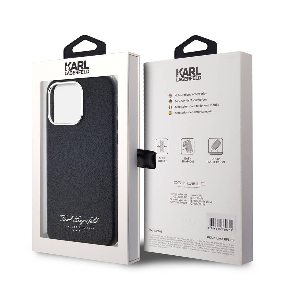 Apple iPhone 15 Pro Max Kılıf Karl Lagerfeld Orjinal Lisanslı KL Yazılı Hotel Kapak Siyah