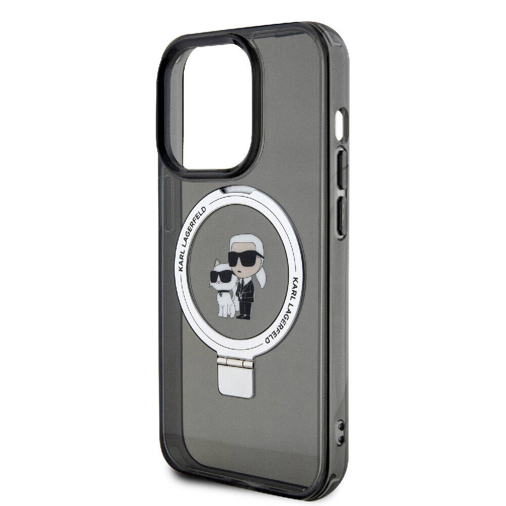 Apple iPhone 15 Pro Max Kılıf Karl Lagerfeld Orjinal Lisanslı M-safe Şarj Özellikli K&C İkonik Baskılı Ring Standlı Kapak Beyaz