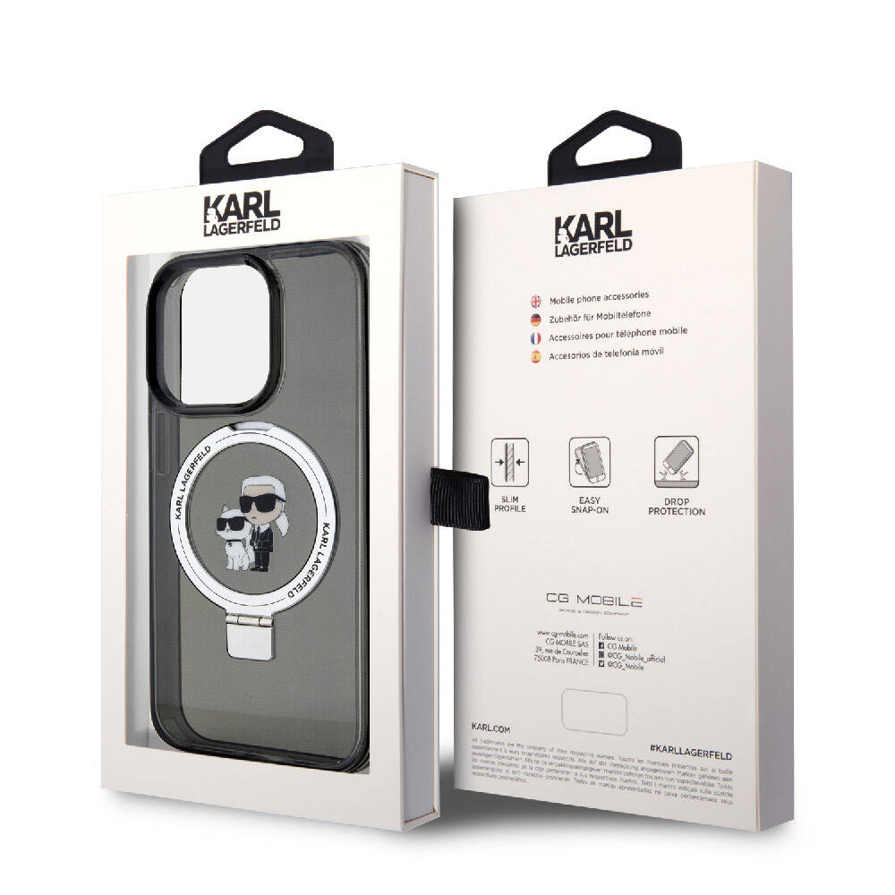 Apple iPhone 15 Pro Max Kılıf Karl Lagerfeld Orjinal Lisanslı M-safe Şarj Özellikli K&C İkonik Baskılı Ring Standlı Kapak Beyaz