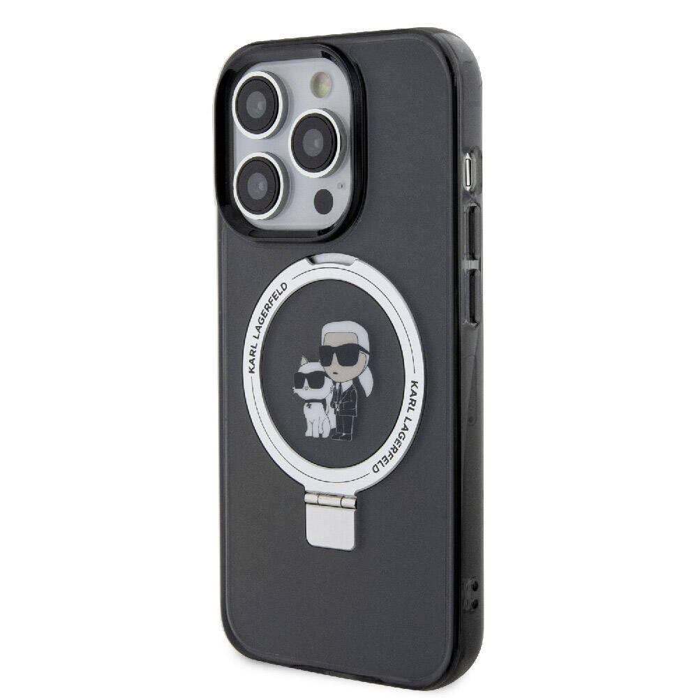 Apple iPhone 15 Pro Max Kılıf Karl Lagerfeld Orjinal Lisanslı M-safe Şarj Özellikli K&C İkonik Baskılı Ring Standlı Kapak Beyaz