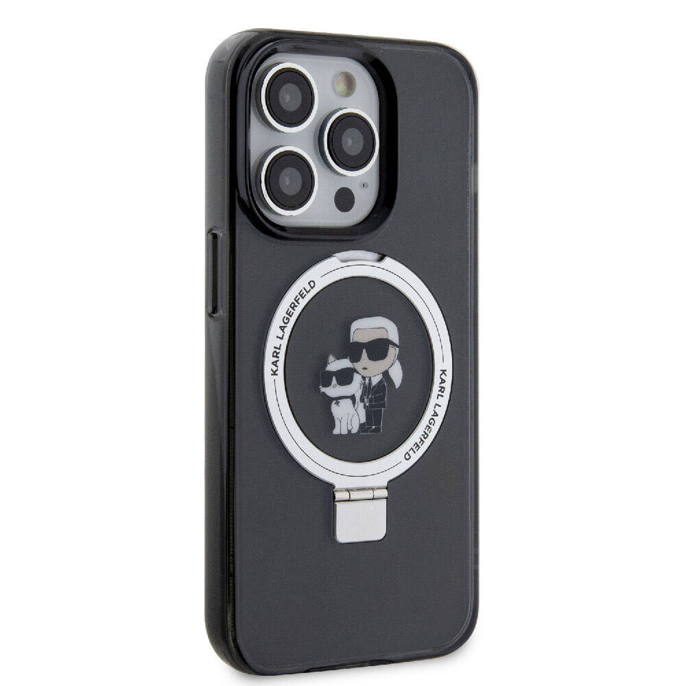 Apple iPhone 15 Pro Max Kılıf Karl Lagerfeld Orjinal Lisanslı M-safe Şarj Özellikli K&C İkonik Baskılı Ring Standlı Kapak Beyaz