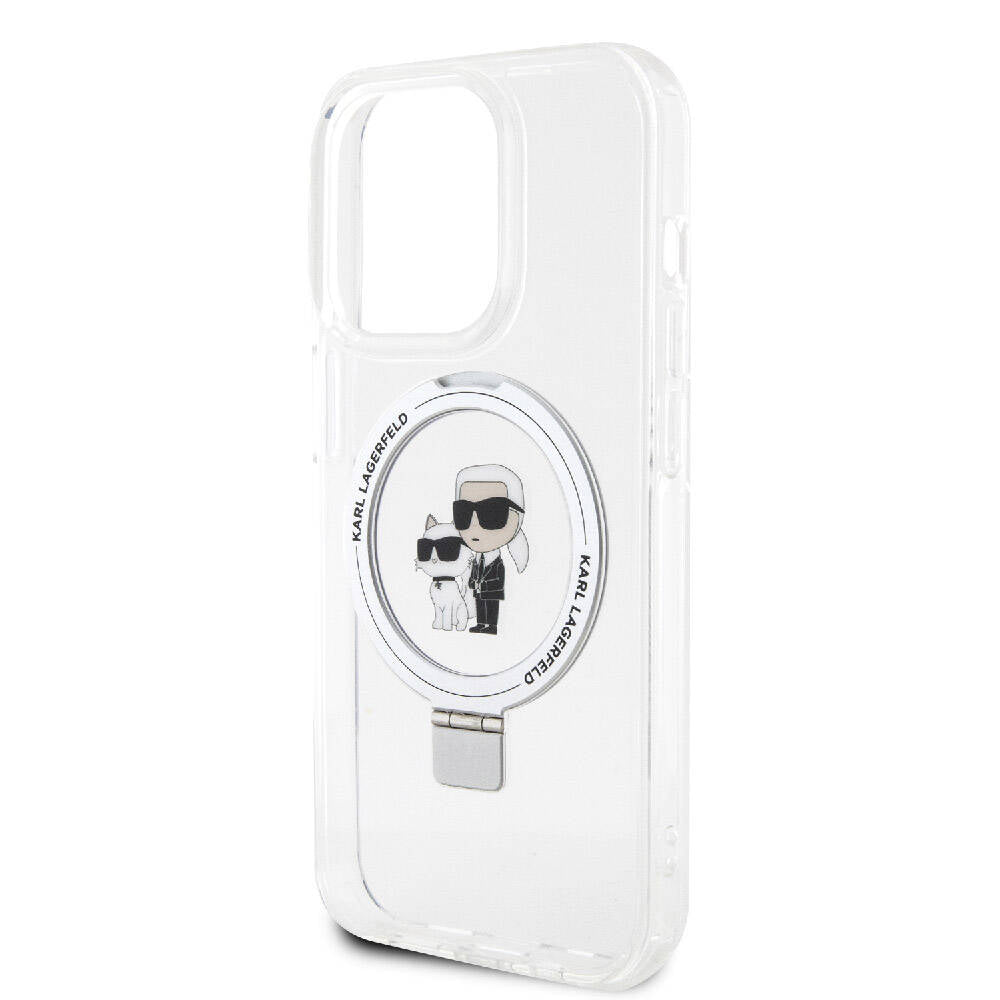 Apple iPhone 15 Pro Max Kılıf Karl Lagerfeld Orjinal Lisanslı M-safe Şarj Özellikli K&C İkonik Baskılı Ring Standlı Kapak Siyah