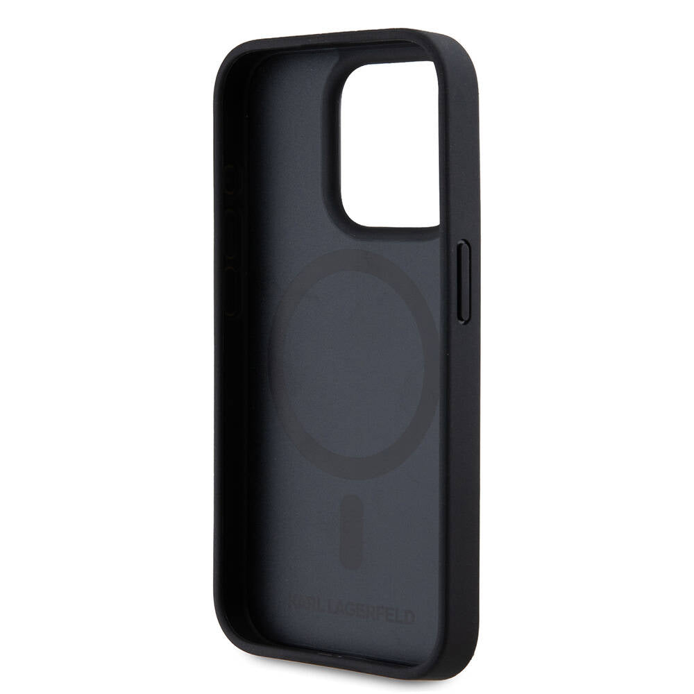 Apple iPhone 15 Pro Max Kılıf Karl Lagerfeld Orjinal Lisanslı M-safe Şarj Özellikli KL Yazılı Hot Stamp Kapak Siyah