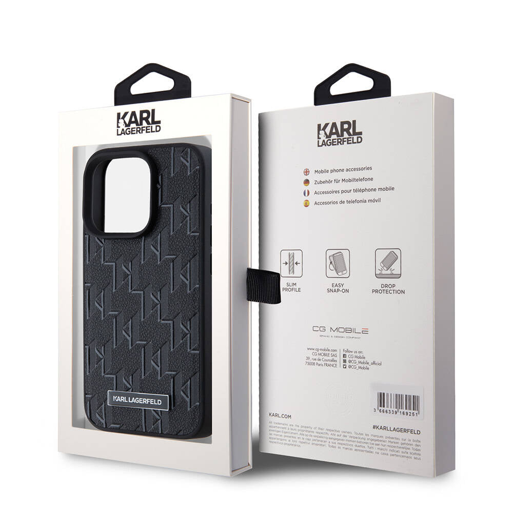 Apple iPhone 15 Pro Max Kılıf Karl Lagerfeld Orjinal Lisanslı M-safe Şarj Özellikli KL Yazılı Hot Stamp Kapak Siyah