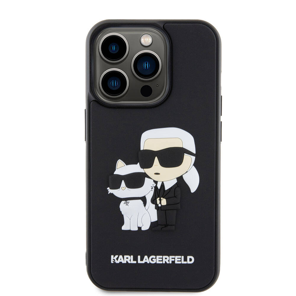 Apple iPhone 15 Pro Max Kılıf Karl Lagerfeld Silikon 3D K&C Logo Orjinal Lisanslı Kapak Siyah