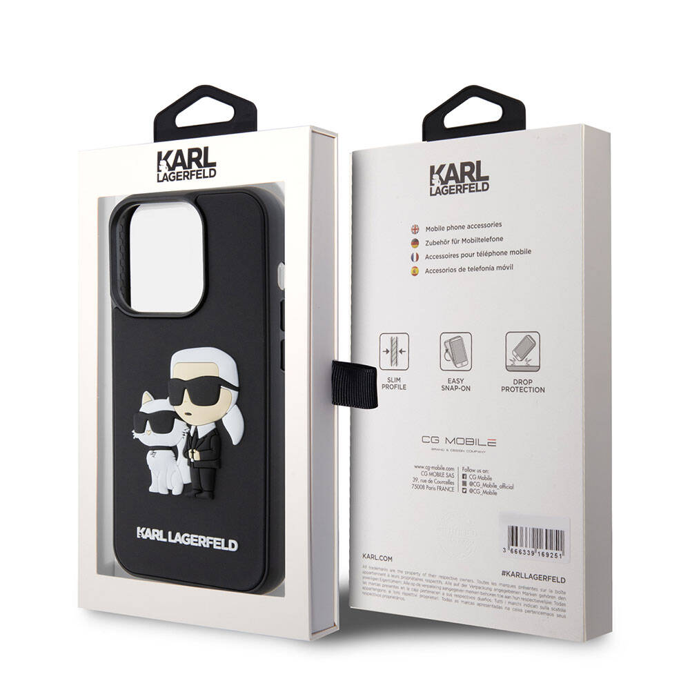 Apple iPhone 15 Pro Max Kılıf Karl Lagerfeld Silikon 3D K&C Logo Orjinal Lisanslı Kapak Siyah