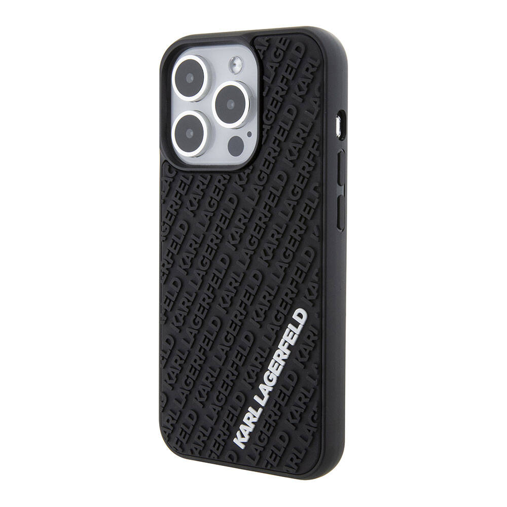 Apple iPhone 15 Pro Max Kılıf Karl Lagerfeld Silikon 3D Multi Logo Orjinal Lisanslı Kapak Siyah