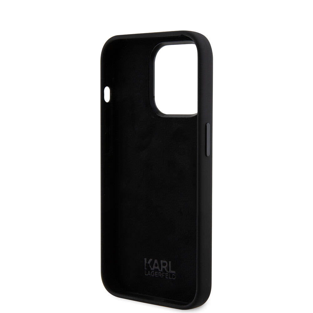 Apple iPhone 15 Pro Max Kılıf Karl Lagerfeld Silikon İkonik Metal Logo Orjinal Lisanslı Kapak Siyah