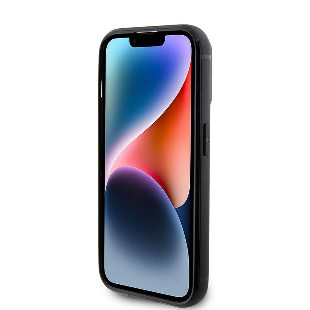 Apple iPhone 15 Pro Max Kılıf Karl Lagerfeld Taşlı Metal Logo Orjinal Lisanslı Kapak Siyah