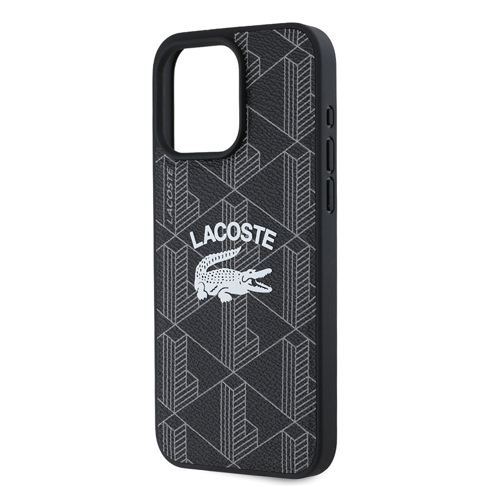 Apple iPhone 15 Pro Max Kılıf Lacoste Orjinal Lisanslı M-safe Şarj Özellikli Mono Vintage Logo Kapak Siyah