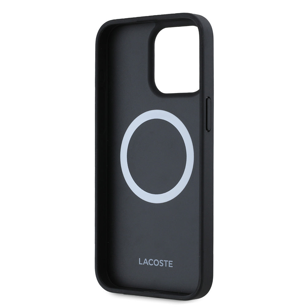 Apple iPhone 15 Pro Max Kılıf Lacoste Orjinal Lisanslı M-safe Şarj Özellikli Mono Vintage Logo Kapak Siyah