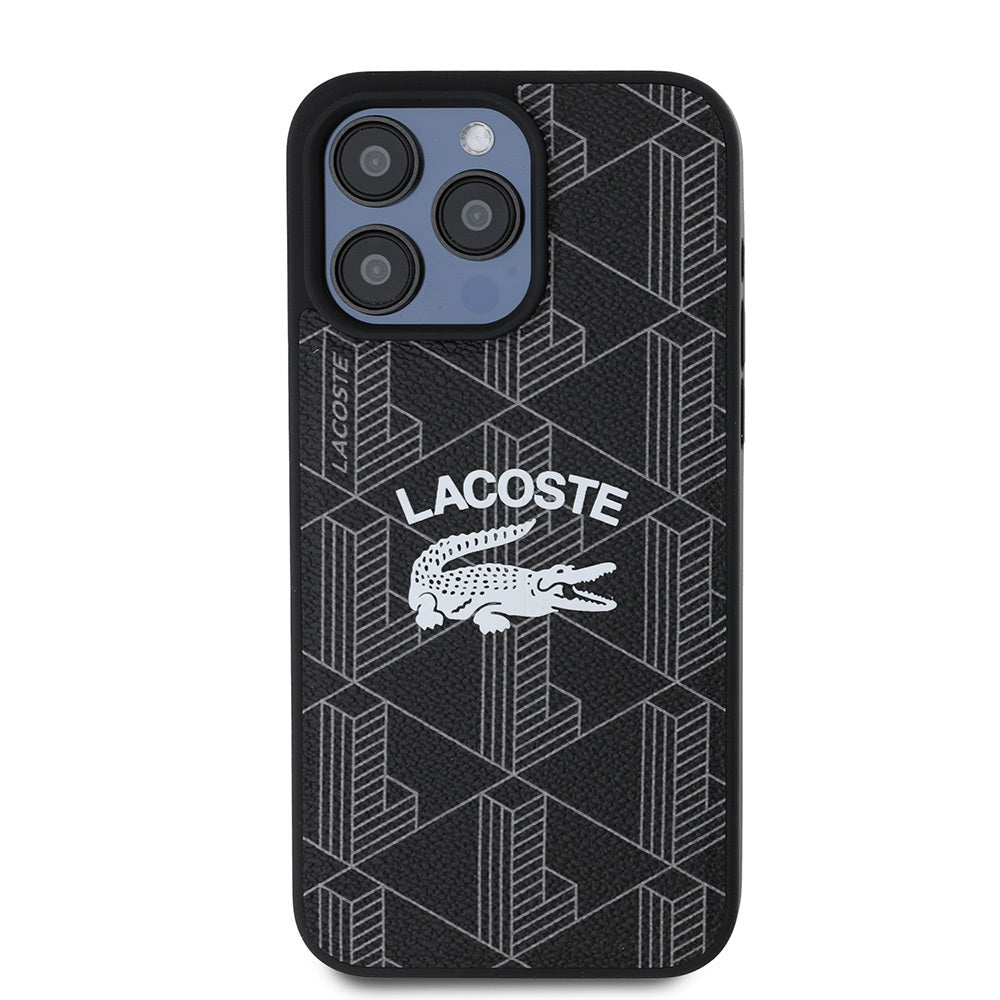 Apple iPhone 15 Pro Max Kılıf Lacoste Orjinal Lisanslı M-safe Şarj Özellikli Mono Vintage Logo Kapak Siyah