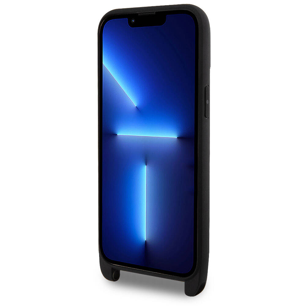 Apple iPhone 15 Pro Max Kılıf Lacoste Orjinal Lisanslı PU Pike Desenli Arka Yüzey Askılı İkonik Timsah Dokuma Logolu Kapak Siyah