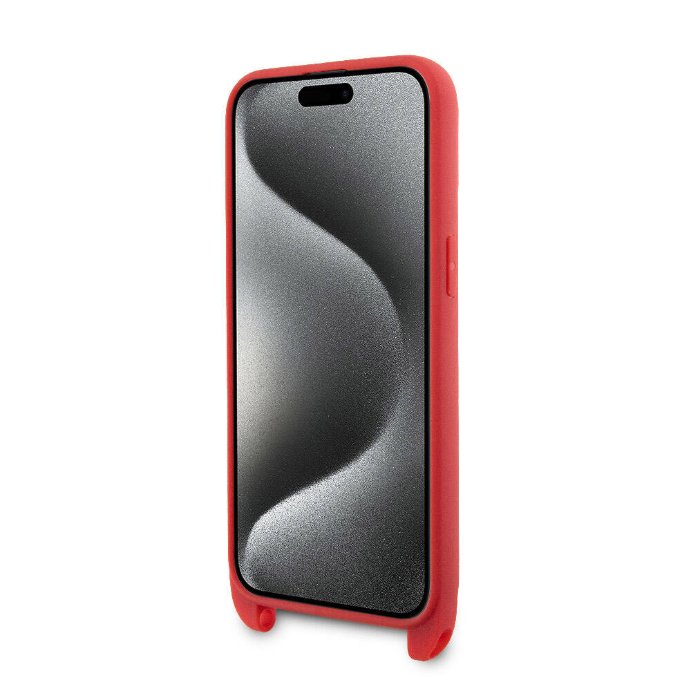 Apple iPhone 15 Pro Max Kılıf Lacoste Orjinal Lisanslı PU Pike Desenli Arka Yüzey Askılı İkonik Timsah Dokuma Logolu Kapak Siyah